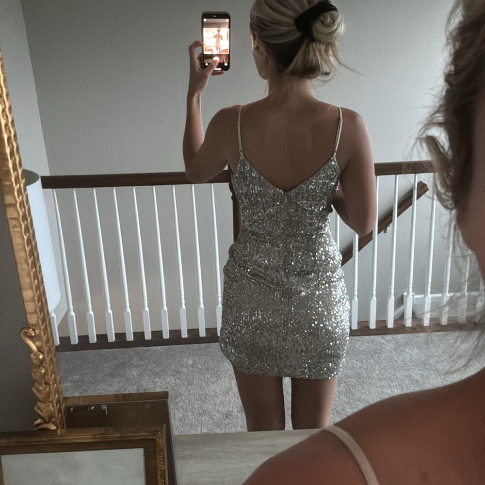 GIANNI BINI wrap silver sequin mini dress - Picture 3 of 3